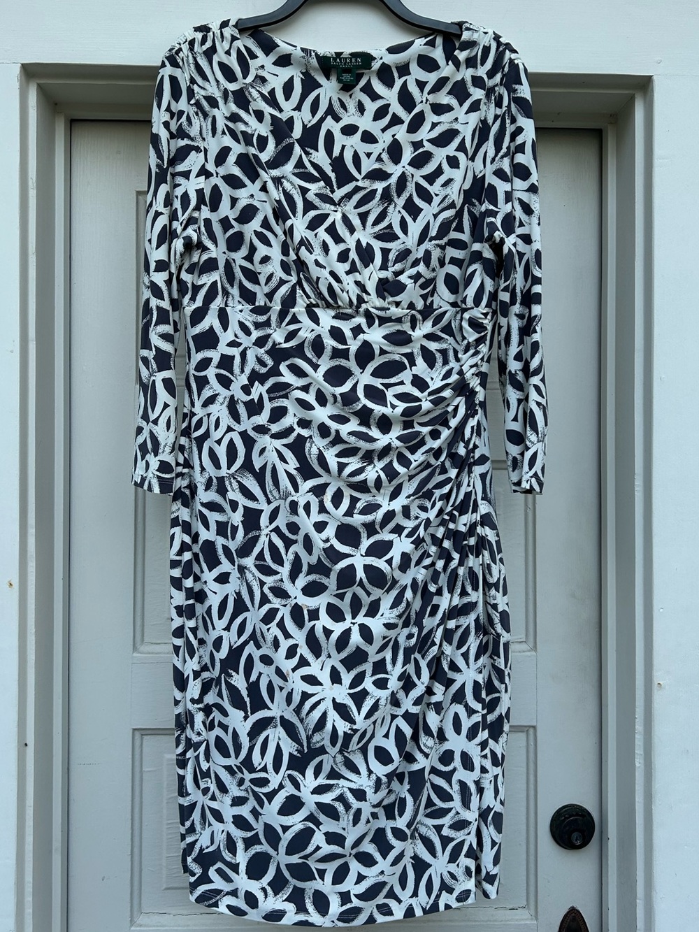 Lauren Ralph Lauren Gray & White Printed Midi Dress